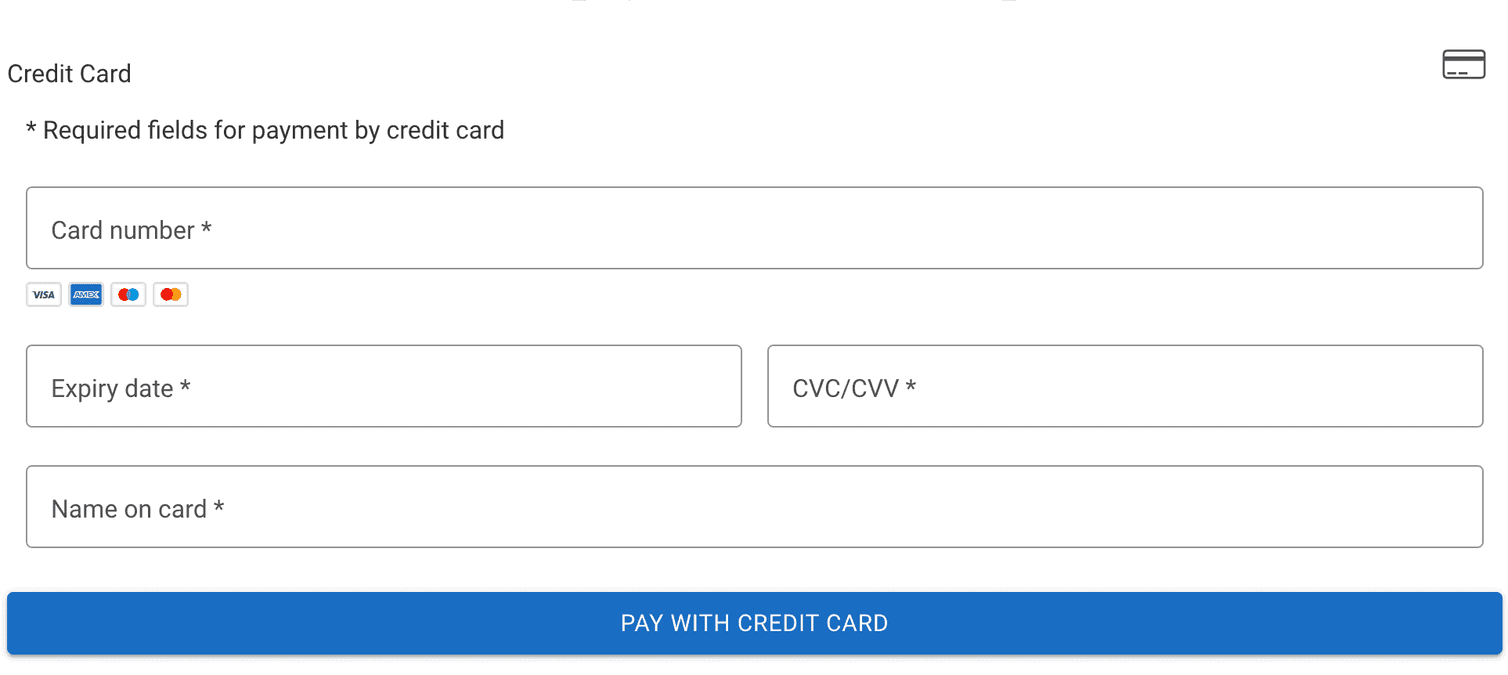 The default-themed page for the Payment Only mode displaying the credit card payment form.