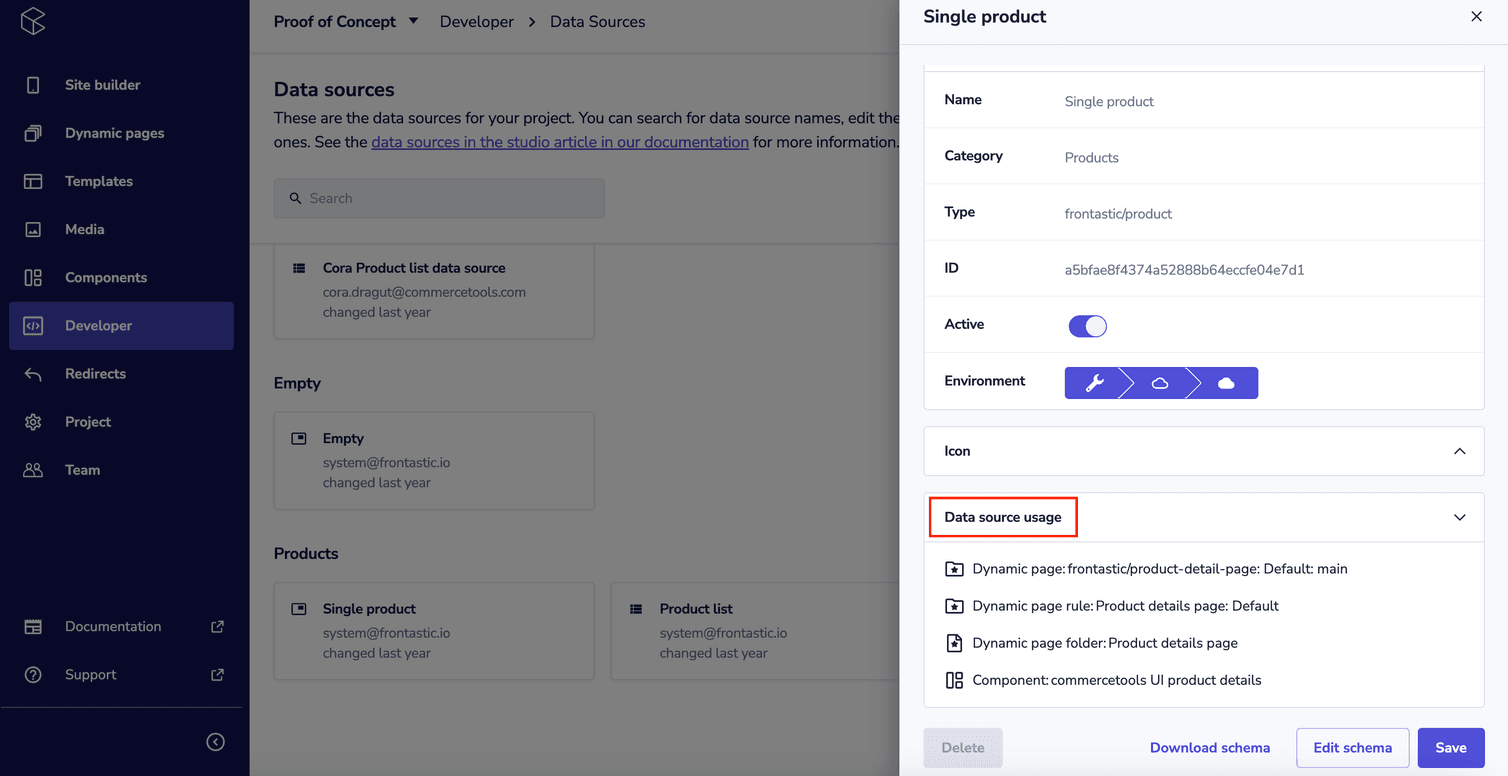 The Data source usage section in the data source settings pane