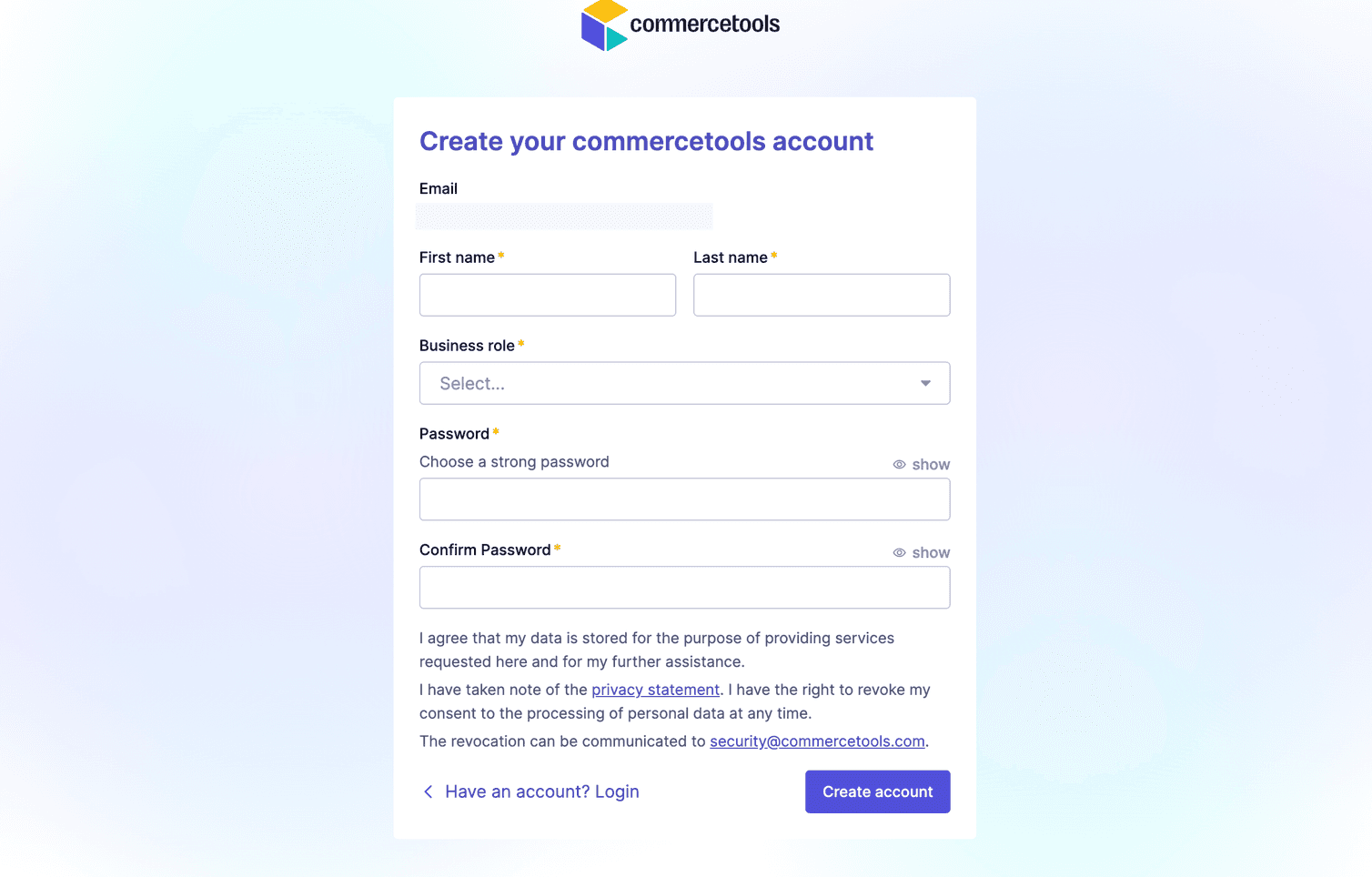 Create account form