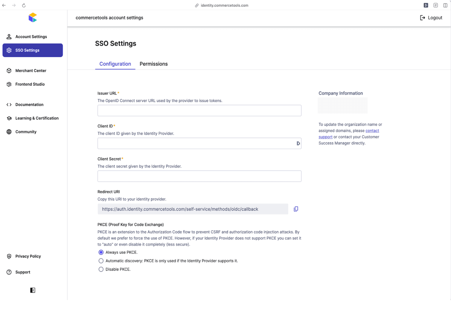 Identity SSO page