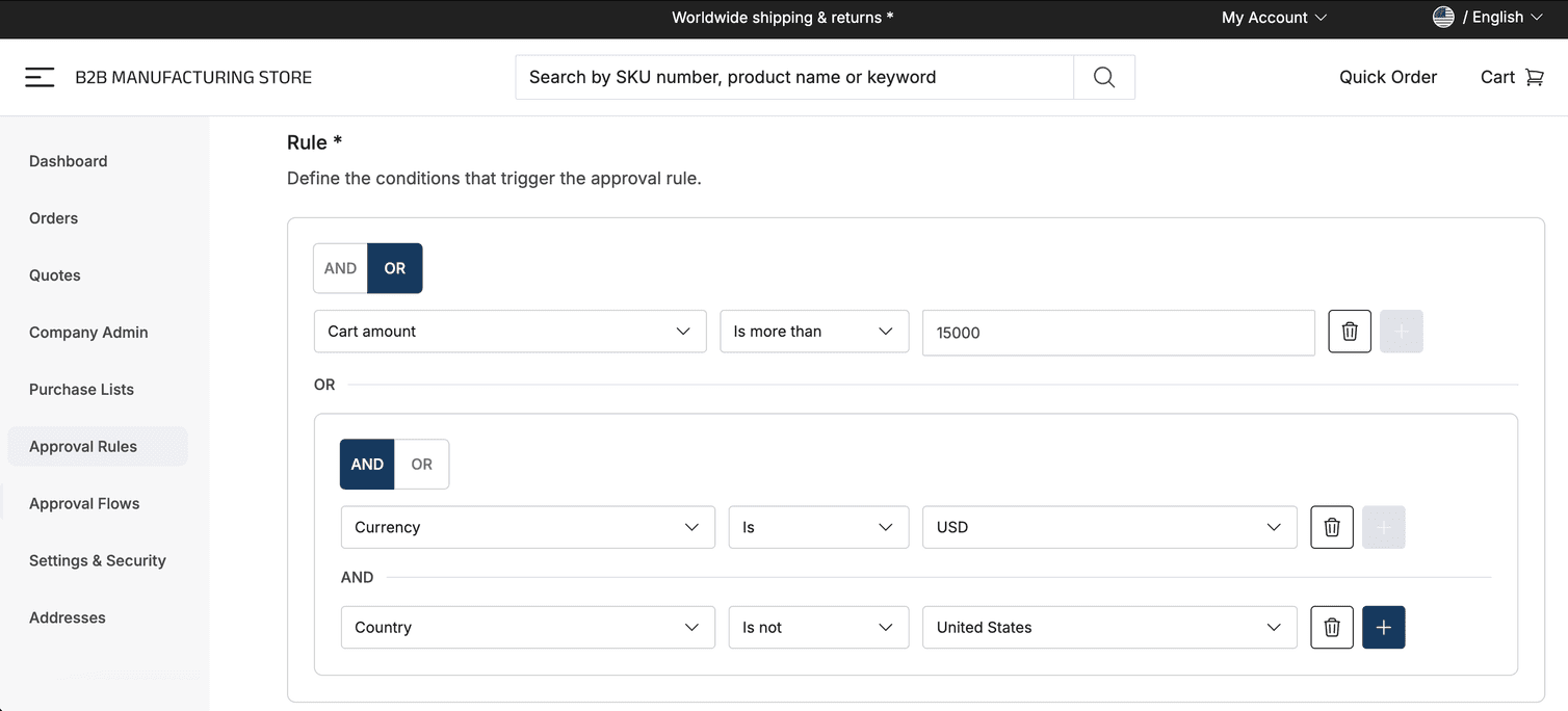 Approval Rules page with a rule added