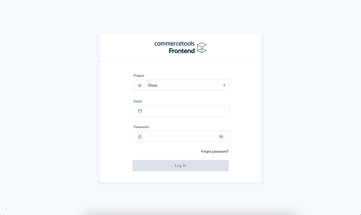 The Studio login page with project drop-down, email field, password field, and login button.