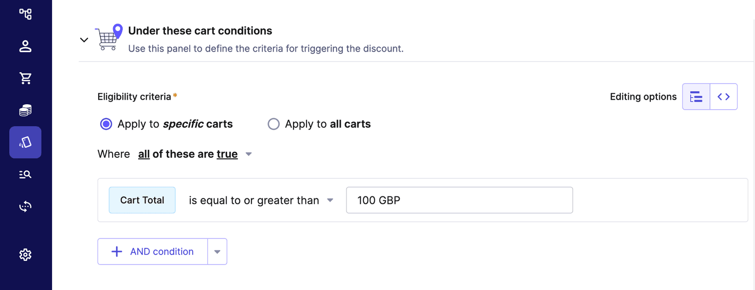 Configuration of a Product Discount rule.