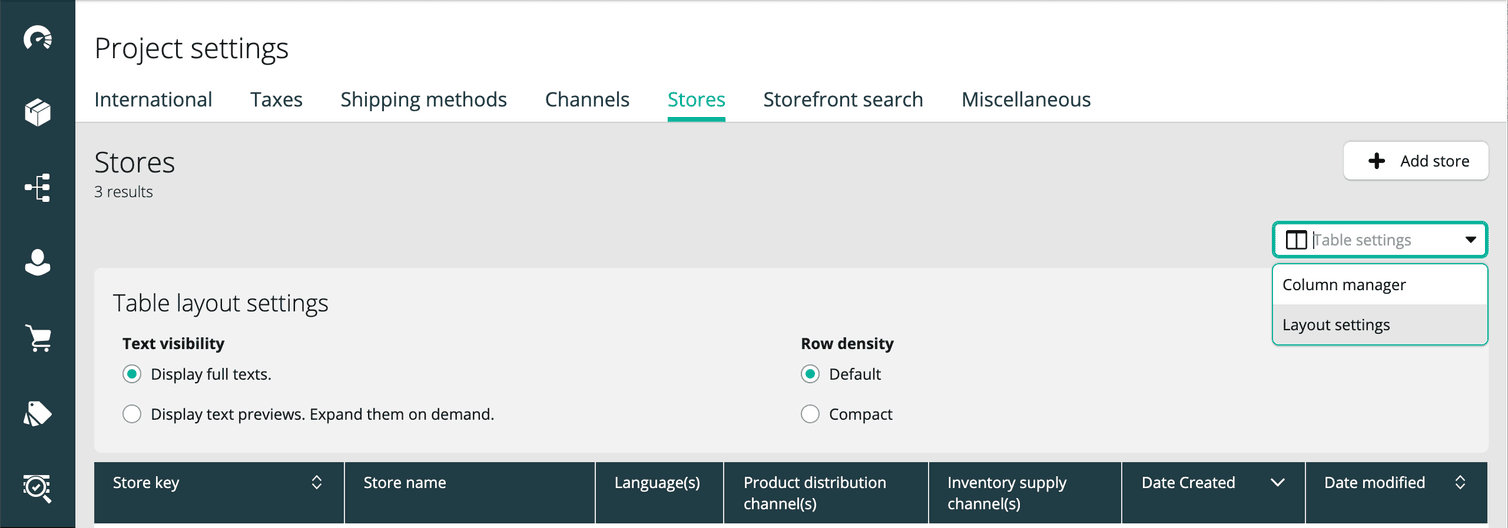 Layout options for Stores.