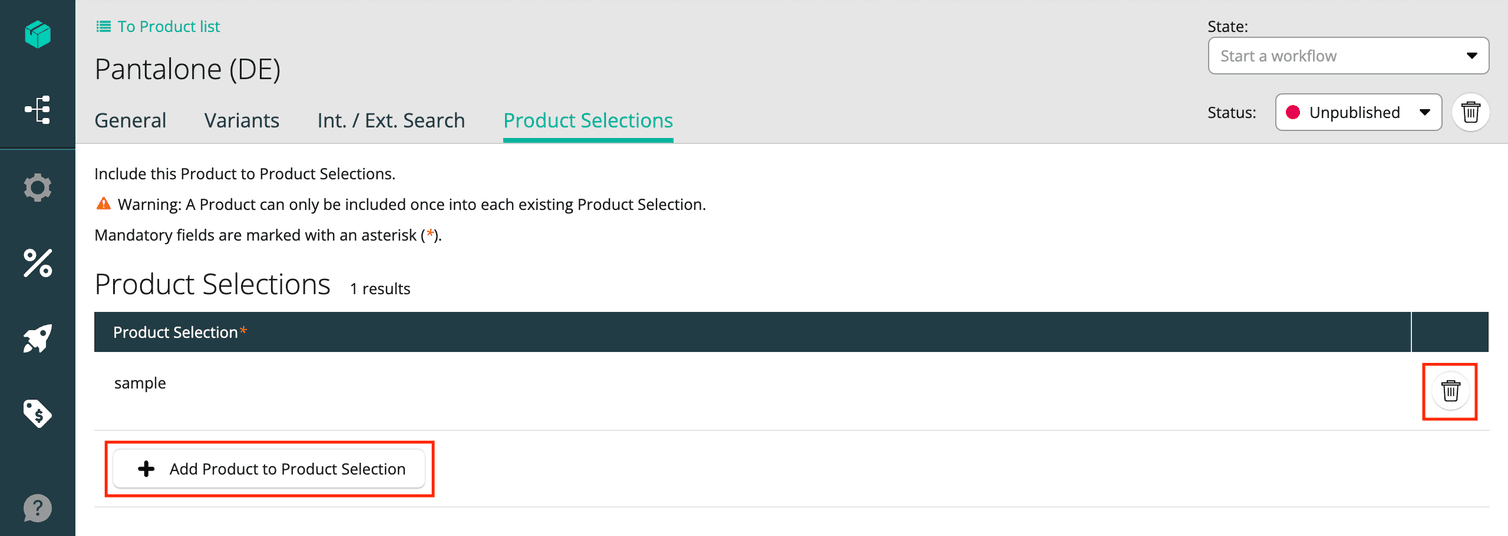 Products added or removed from a Product Selection.