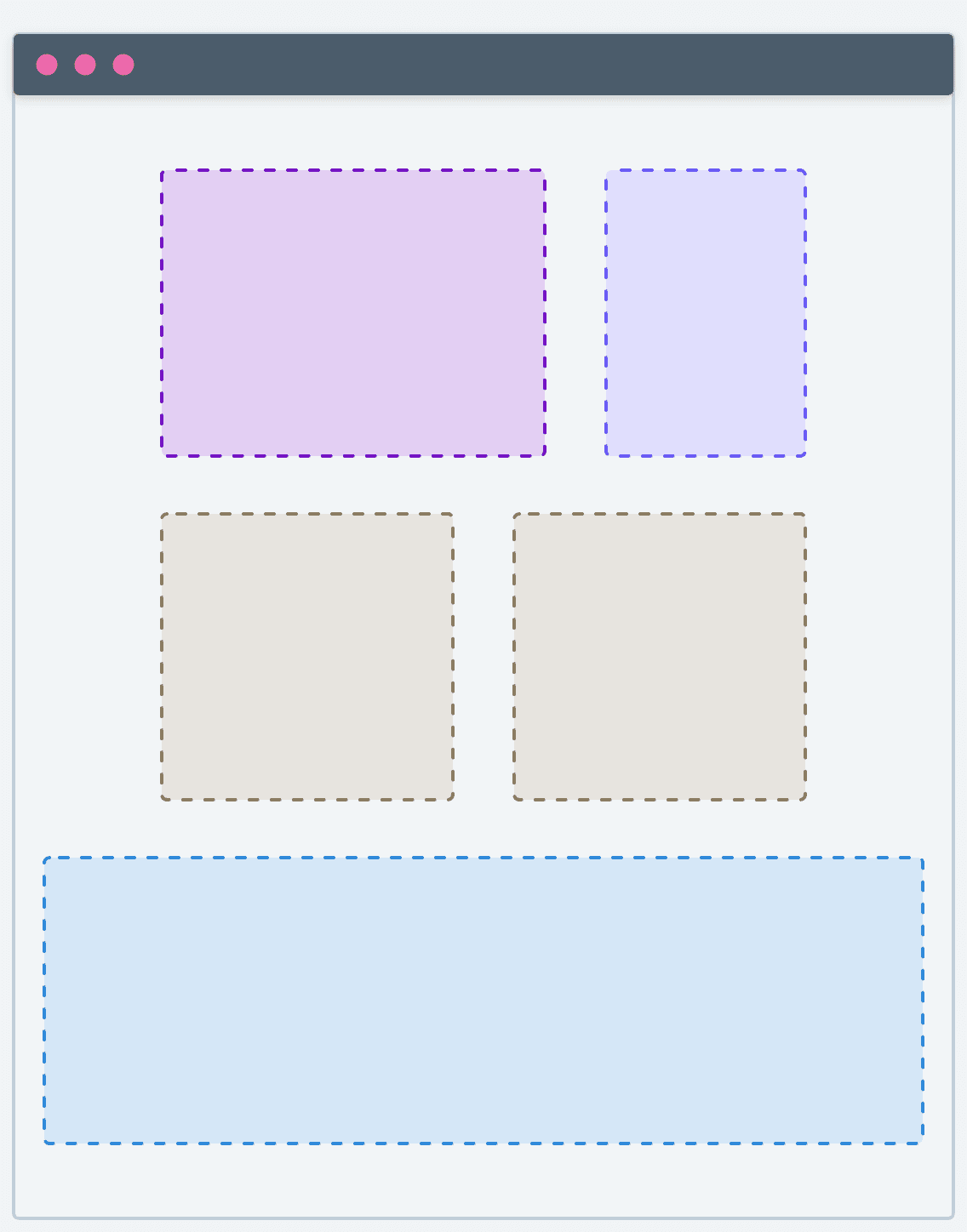 Layout combination wide (two columns: 2/1) + wide (two columns: 1/1) + full