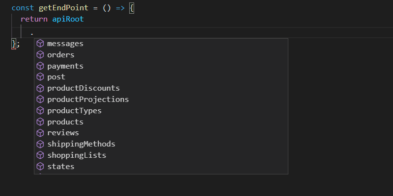 Screenshot of autocomplete for endpoint