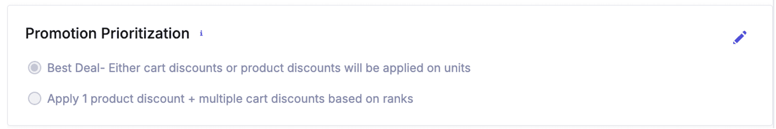 Set the Promotion Prioritization option to Best Deal in the Project Settings section of the Merchant Center.
