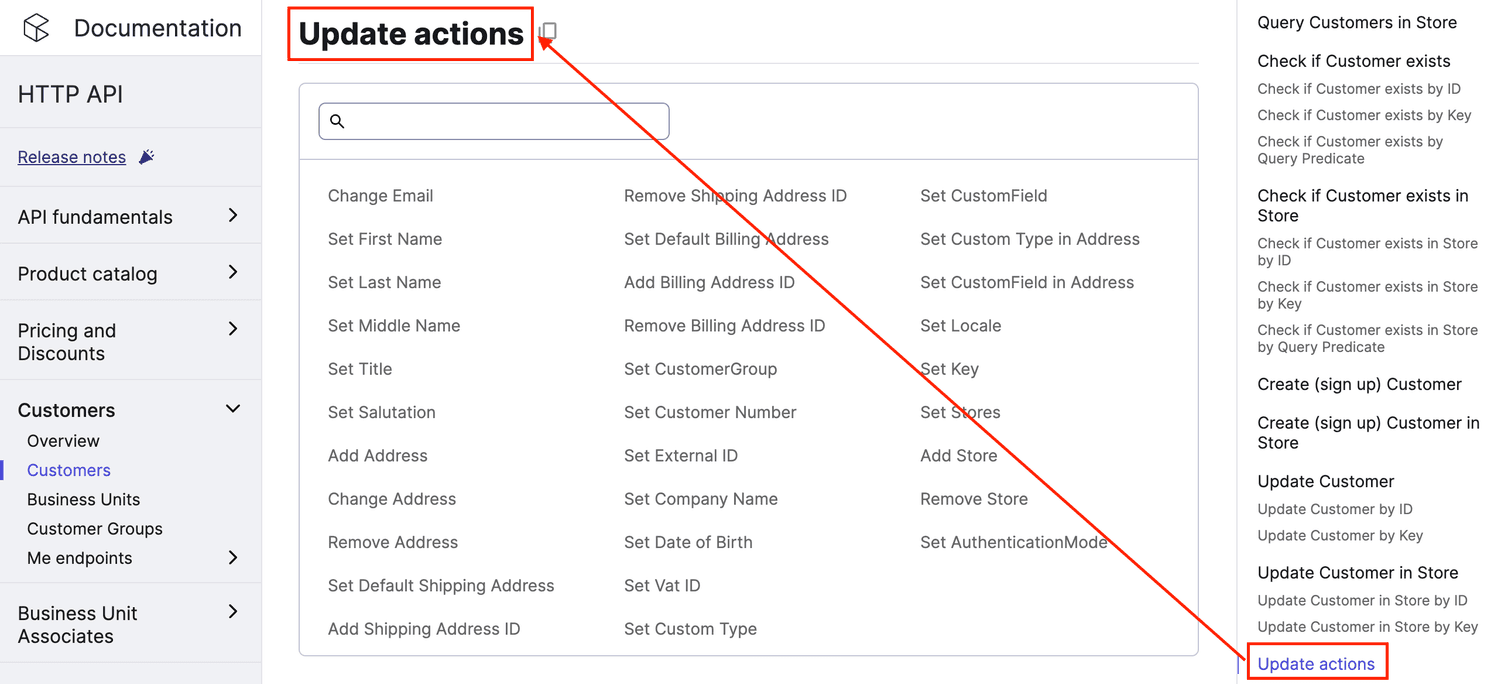 Customer update actions.