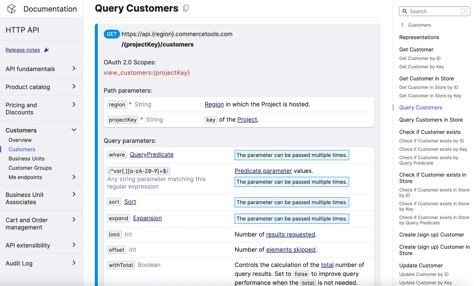 Query parameters available for querying Customers.