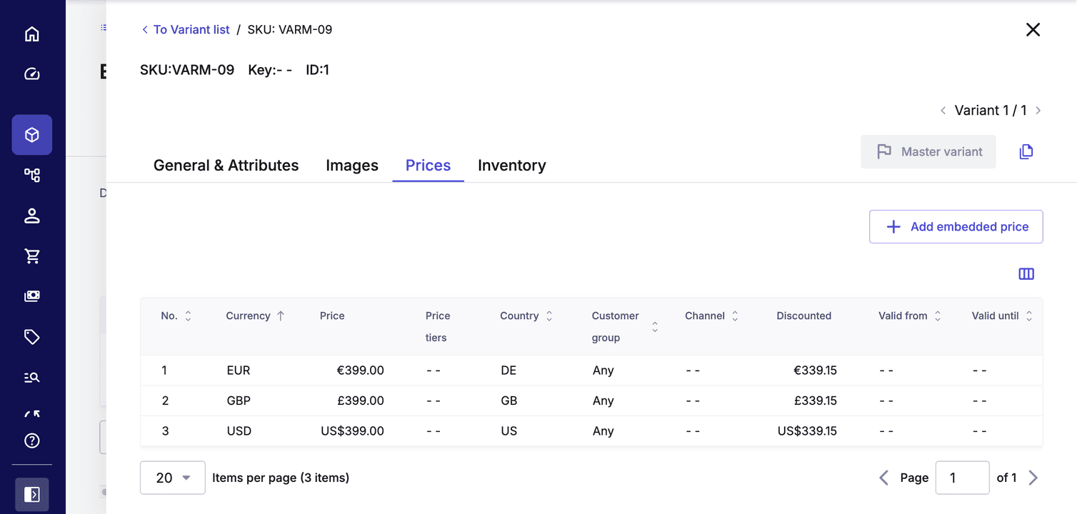Three Prices with scoped parameters in the Merchant Center.