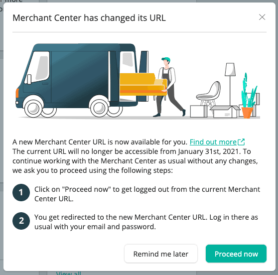Redirect information to new Merchant Center URL.