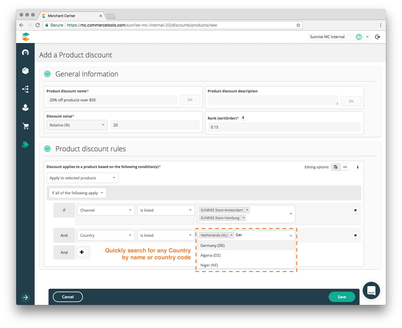 Product Discount restricted to the two associated countries.