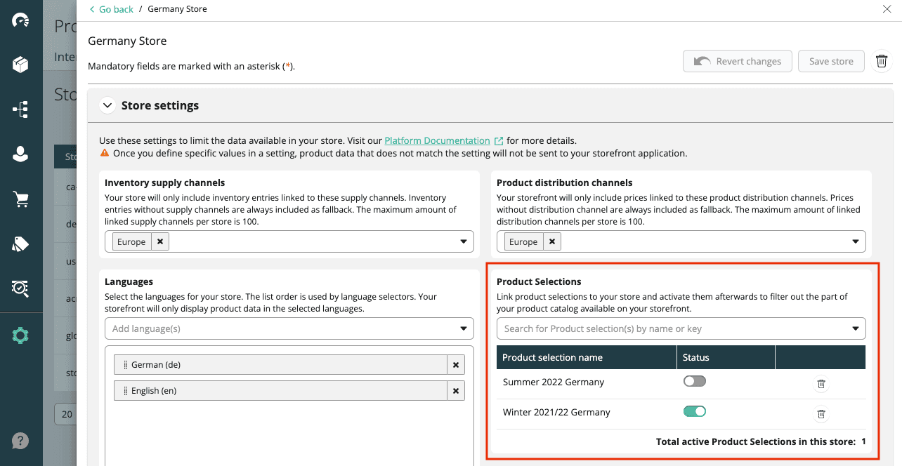 Product Selection assigned to a Store.