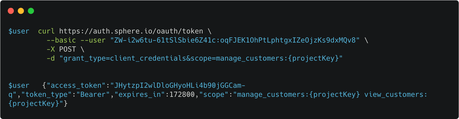 Access token obtained using cURL.