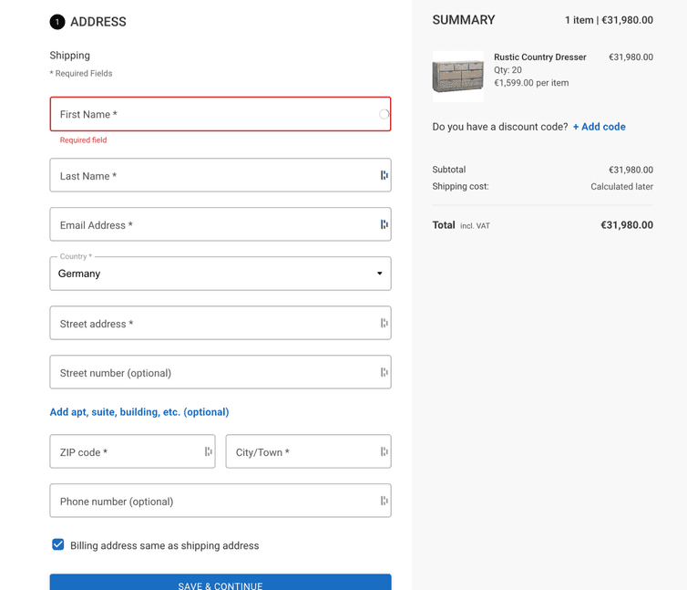 A default themed checkout example.