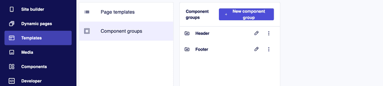 The Component groups pane in the Templates area
