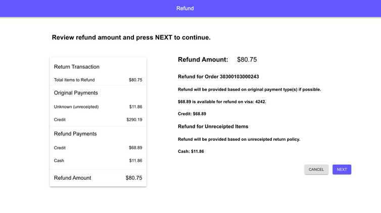 Refund user interface