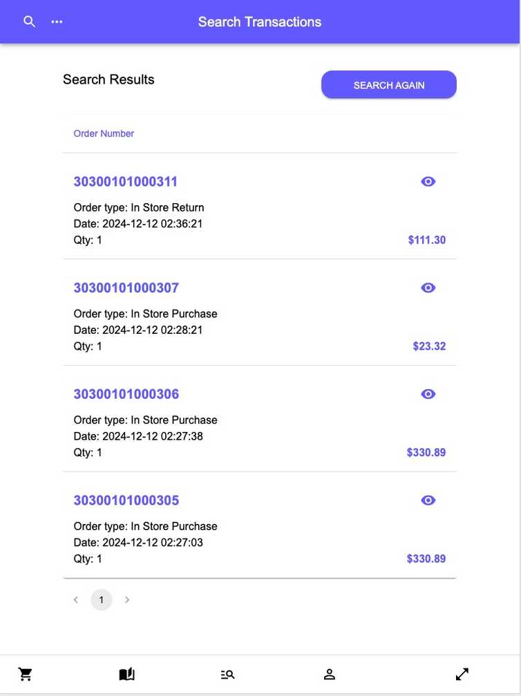 Transaction history user interface