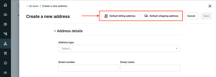 Use default billing address and default shipping address buttons to select those features.