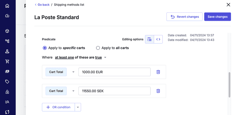 Predicate builder within a Shipping Method