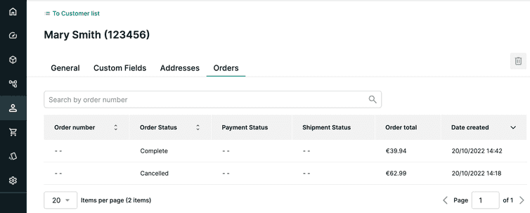 View a Customer's Orders by selecting the Orders tab.