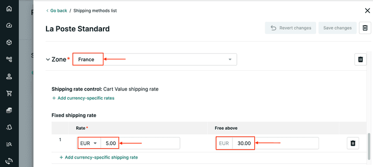 Add a currency-specific shipping rate to a Zone