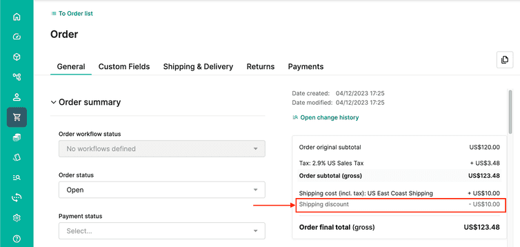 Cart Discount applied to Order.