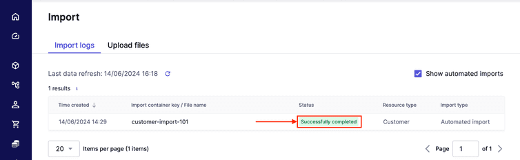 Import status is successful.