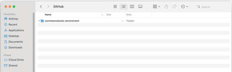 New empty folder called commercetools environment.