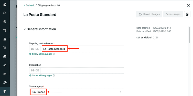 Add a Shipping Method in the Project Settings