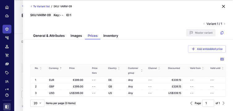 Three Prices with scoped parameters in the Merchant Center.