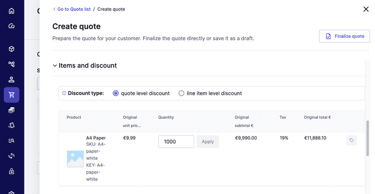 Quote-level discount applied to Line Items included in the Quote.
