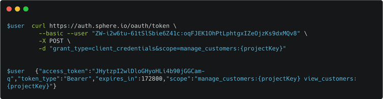 Access token obtained using cURL.